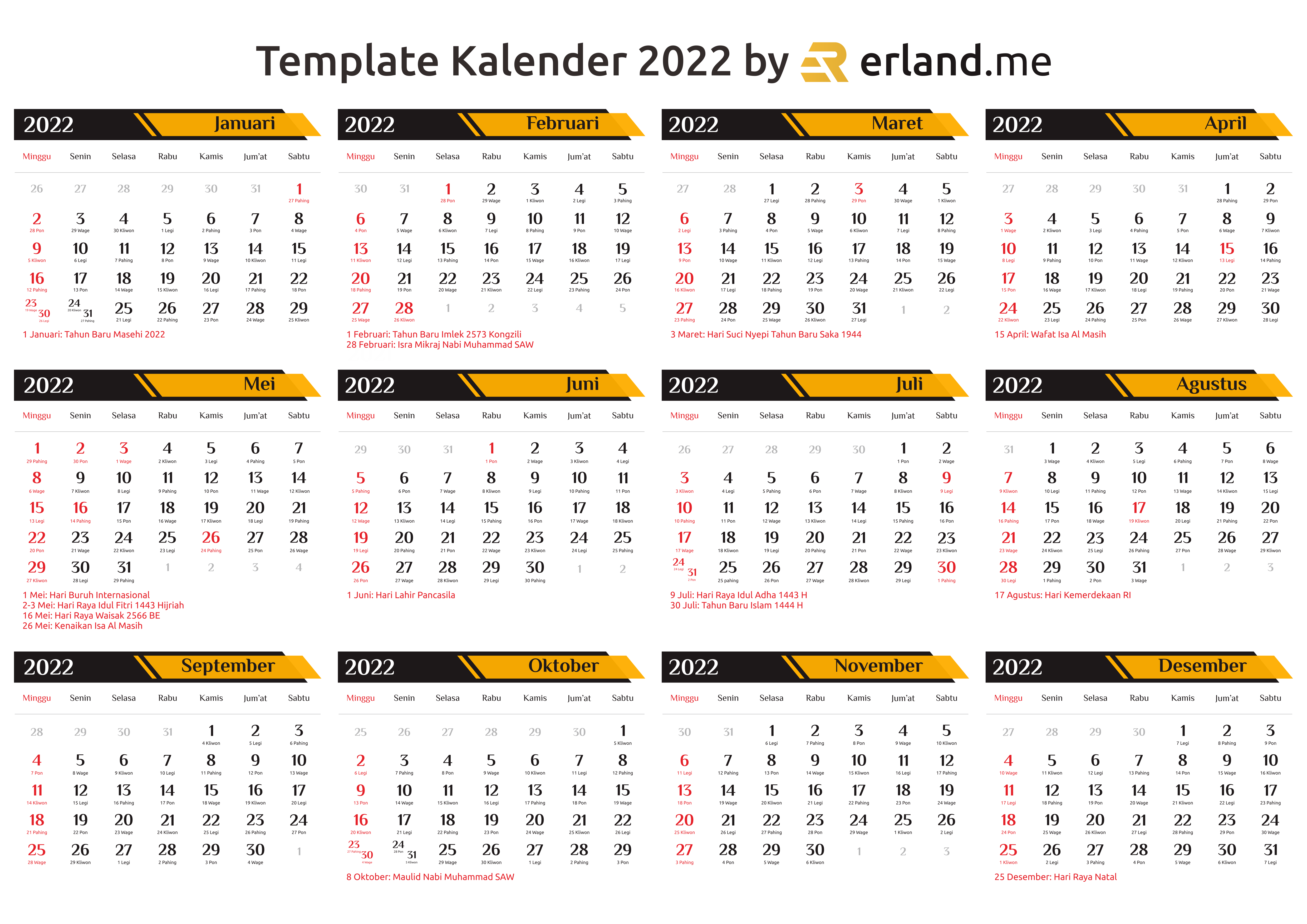 Download Template Kalender 2022 CDR PDF PNG HD Gratis. 
