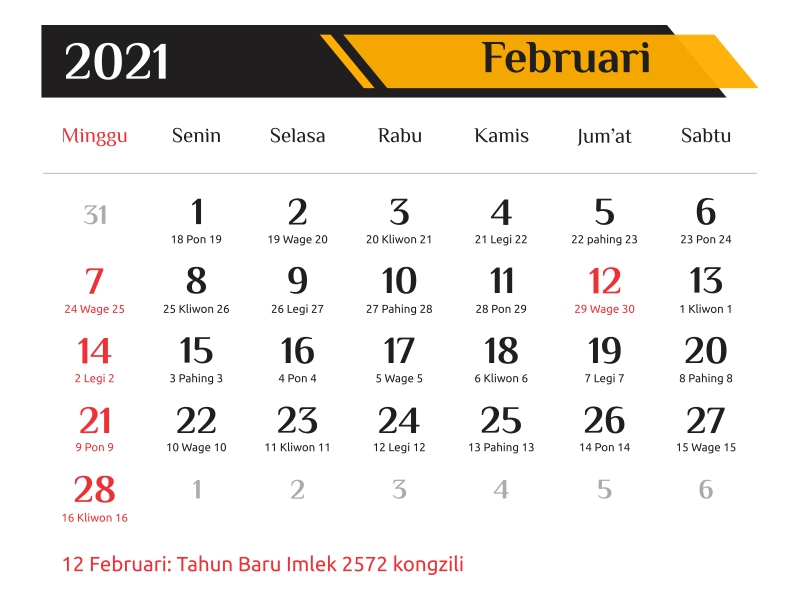 Template Kalender 2021