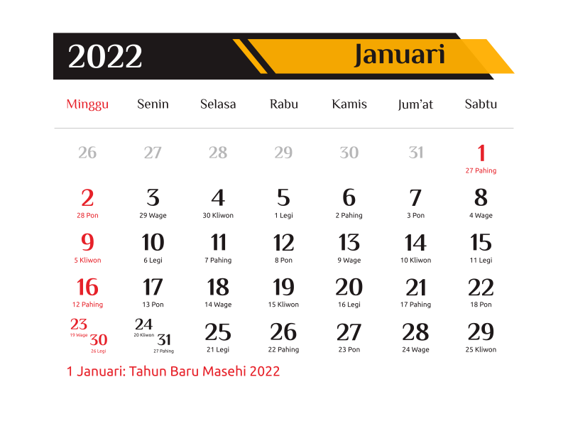Template Kalender 2022