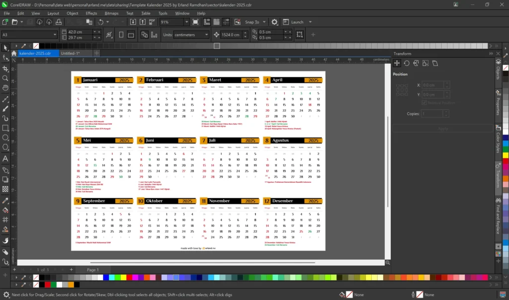 template kalender 2025 cdr